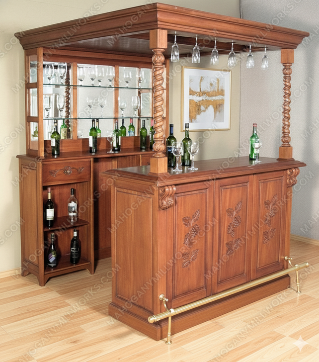 6ft Distressed Home Pub Bar w/ Brass Rails