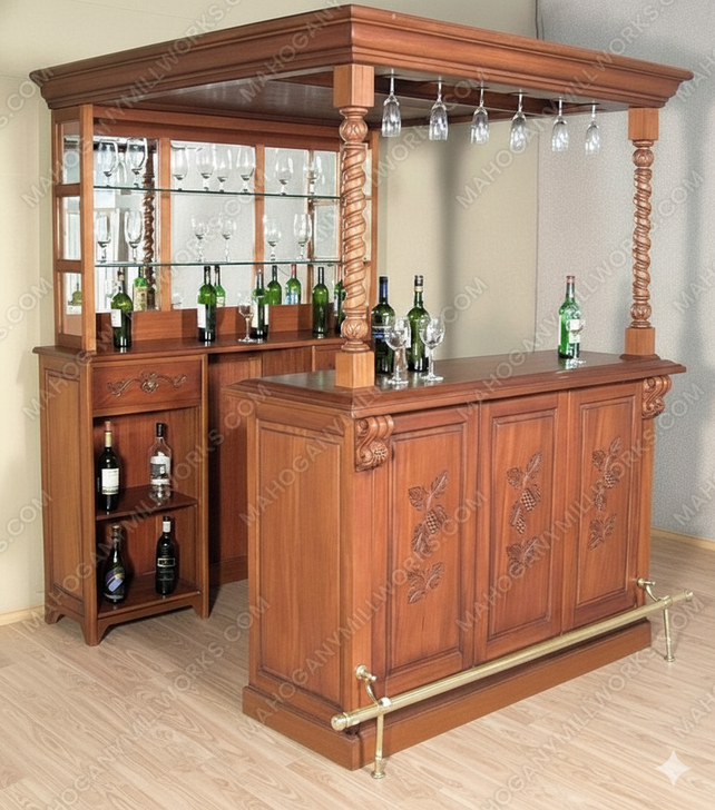 6ft Distressed Home Pub Bar w/ Brass Rails