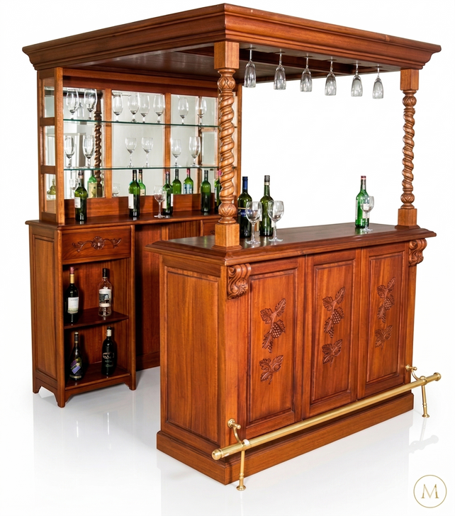 6ft Mahogany Home Pub Bar w/ Brass Rails
