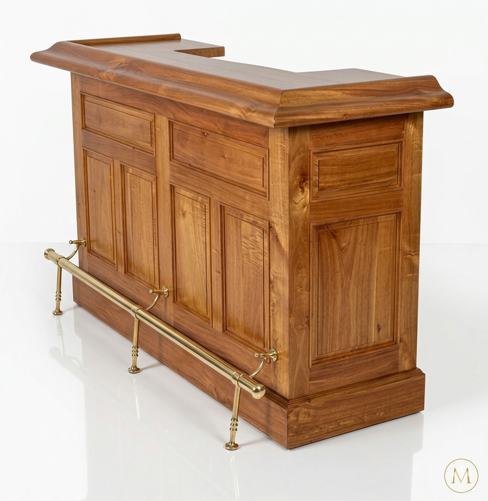 6ft Oak Home Bar Front w/ Brass Rail