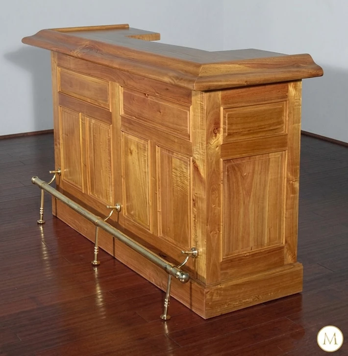 6ft Oak Home Bar Front w/ Brass Rail