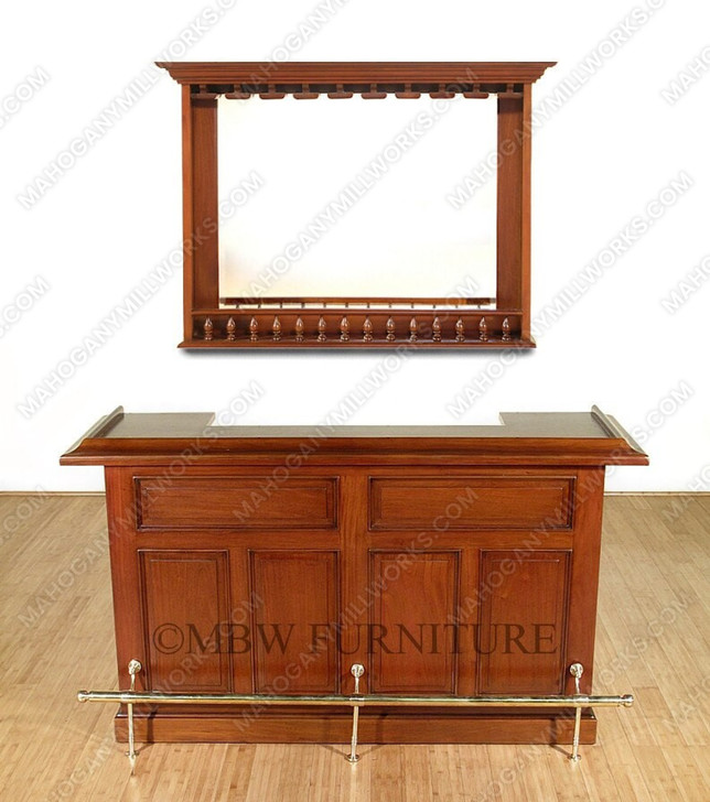 6ft Mahogany Home Pub Bar w/ Hanging Mirror Rack
