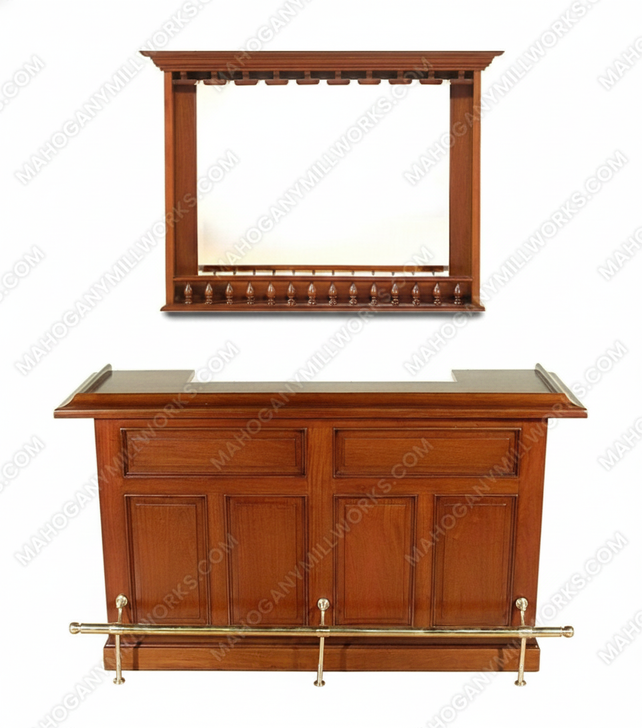 6ft Mahogany Home Pub Bar w/ Hanging Mirror Rack