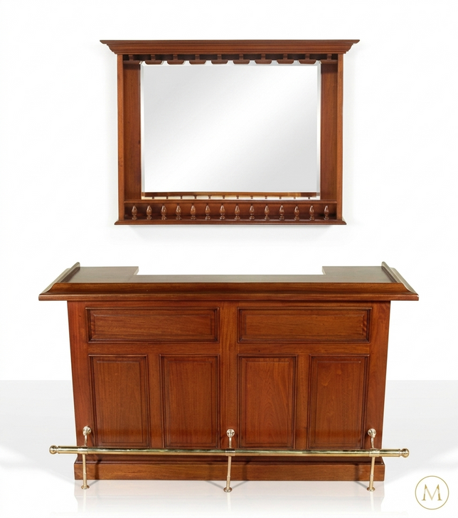 6ft Mahogany Home Bar  Front w/ Hanging Mirror Rack