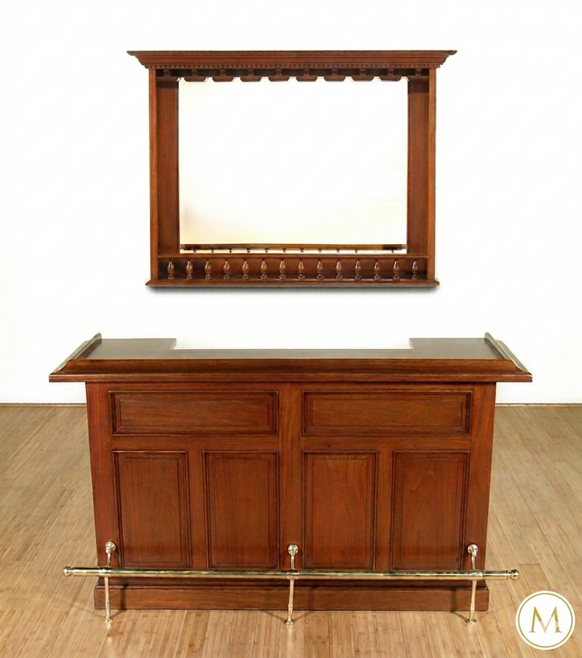 6ft Mahogany Home Bar  Front w/ Hanging Mirror Rack