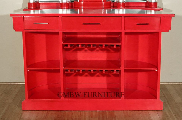6ft Red/Silver Painted Retro Home Bar