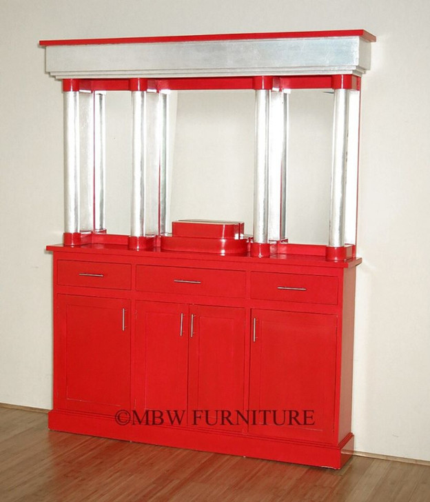 6ft Red/Silver Painted Retro Home Bar