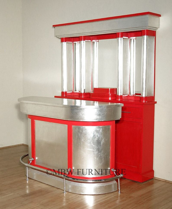 6ft Red/Silver Painted Retro Home Bar