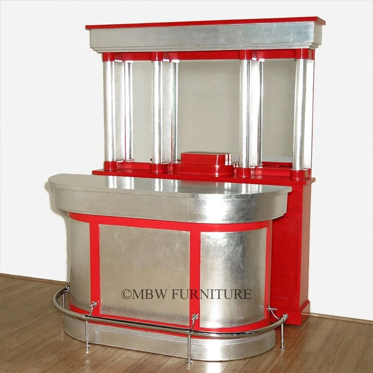 6ft Red/Silver Painted Retro Home Bar