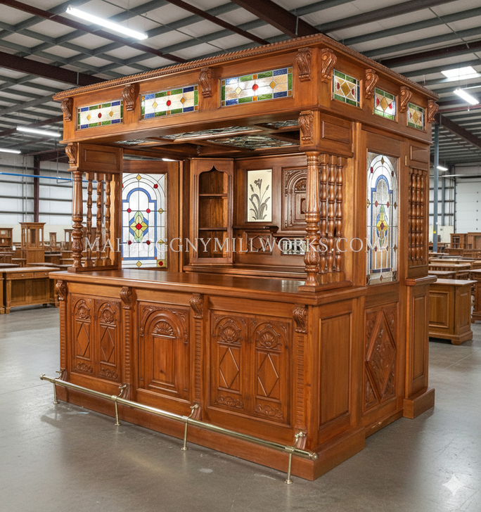 London Canopy Pub Bar Set w leaded Stained Glass Doors