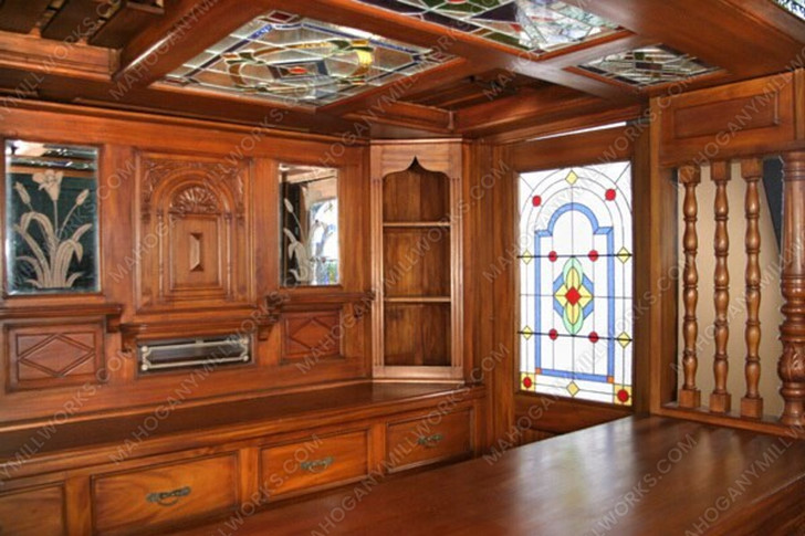 8.5ft Victorian Canopy Pub Bar w/ Stained Glass Doors
