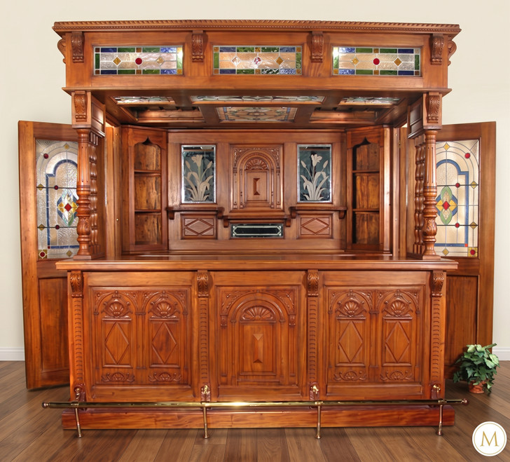 8.5ft Victorian Canopy Pub Bar w/ Stained Glass Doors