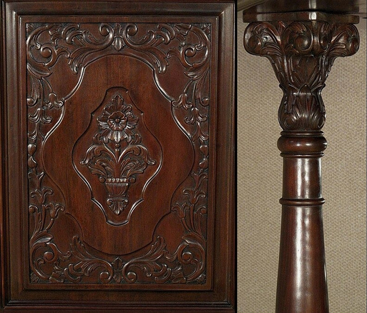 9ft Carved Mahogany Stained Glass Canopy Pub Bar w /Marble