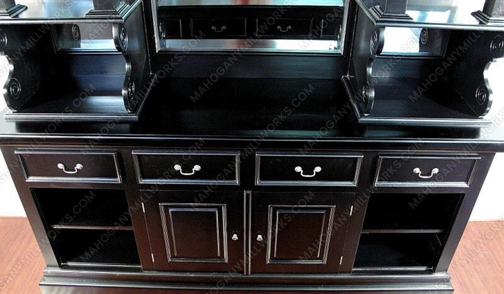 6.5ft Black English Canopy Home Pub Bar w/ Mirrored Back