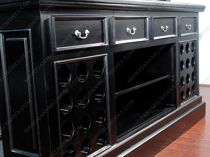 6.5ft Black English Canopy Home Pub Bar w/ Mirrored Back