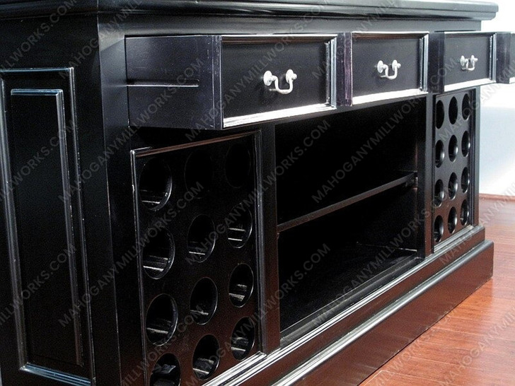 6.5ft Black English Canopy Home Pub Bar w/ Mirrored Back