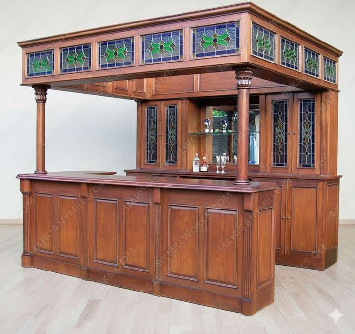 10ft Carved Mahogany Stained Glass Canopy Pub Bar