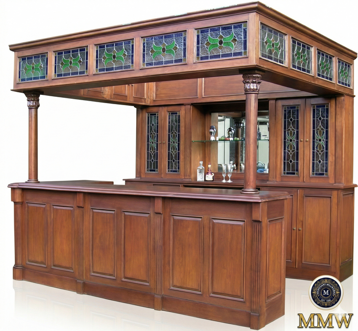 10ft Carved Mahogany Stained Glass Canopy Pub Bar