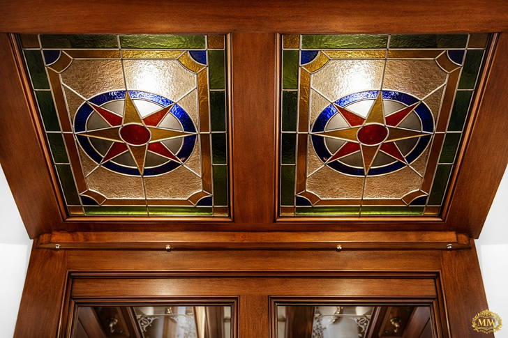 Imperial Lion: 5.5ft Hand-Carved Mahogany Canopy Pub Bar with Stained Glass