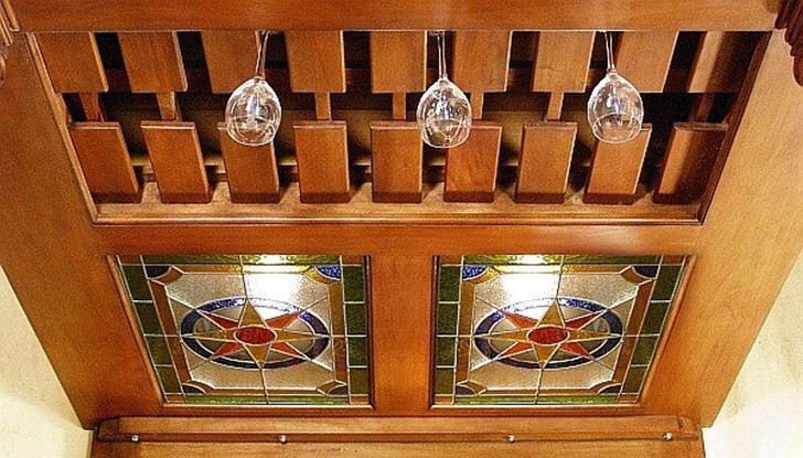 5.5ft Lion Carved Mahogany Canopy Pub Bar w/ Stained Glass