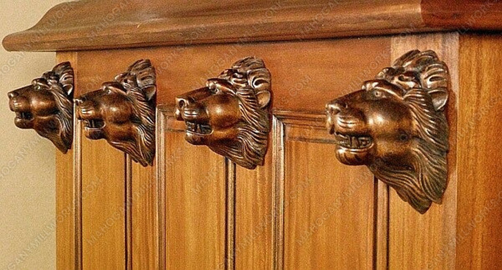 5.5ft Lion Carved Mahogany Canopy Pub Bar w/ Stained Glass