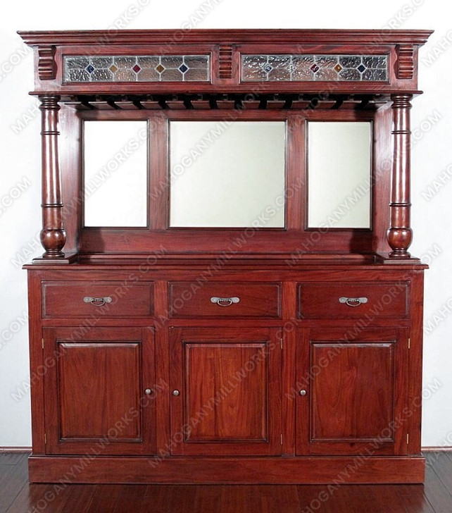 8.5ft Cherry Mirror back Home Pub Bar w/ Stained Glass