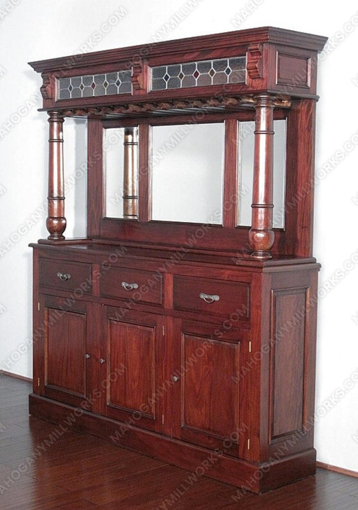 8.5ft Cherry Mirror back Home Pub Bar w/ Stained Glass