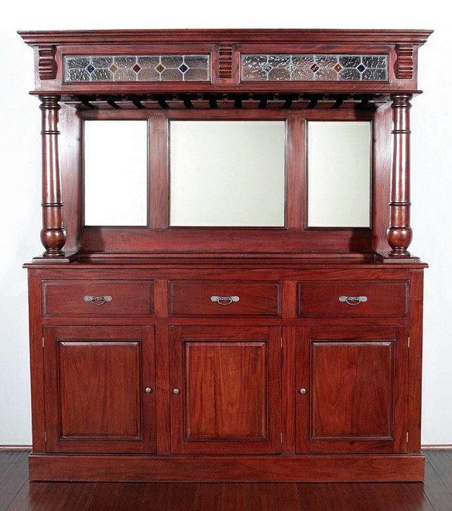 8.5ft Cherry Home Pub Bar w/ Stained Glass