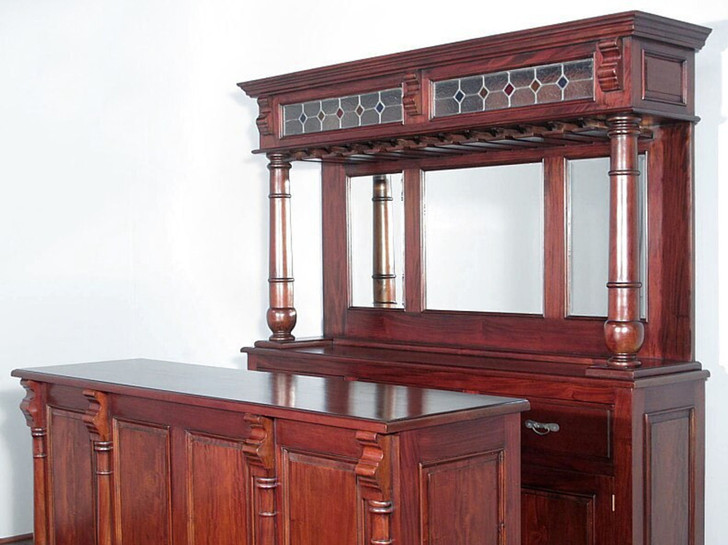 8.5ft Cherry Home Pub Bar w/ Stained Glass