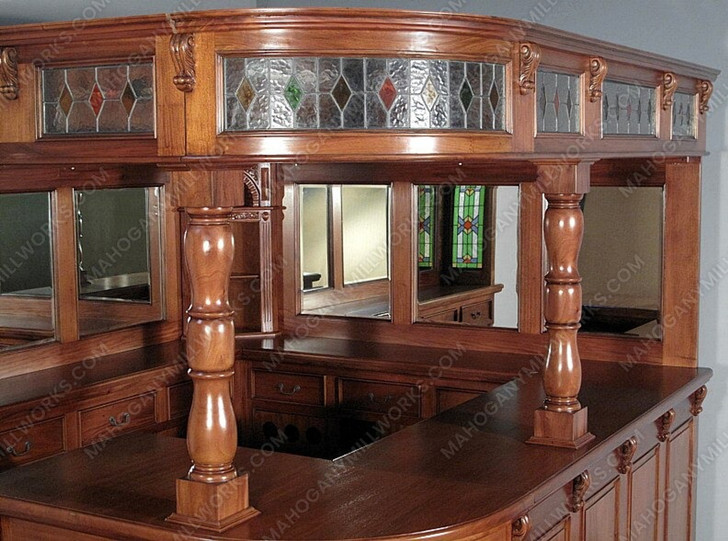 Light Mahogany Stained Glass Corner Pub Bar