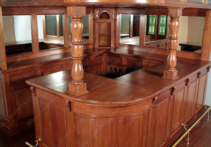 Light Mahogany Stained Glass Corner Pub Bar