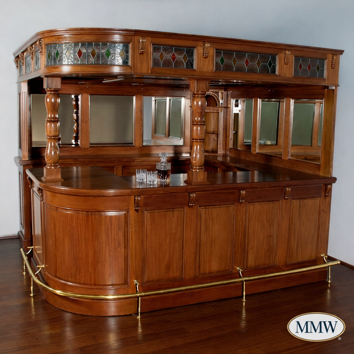 Light Mahogany Stained Glass Corner Pub Bar