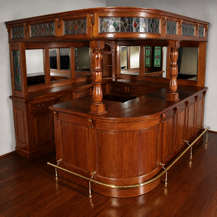 9.5ft Mahogany Stained Glass Corner Pub Bar