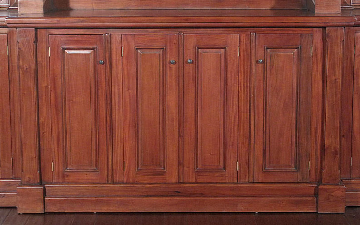 Pecan Neoclassical Home Pub Bar w/ Mirrored Back & Rails