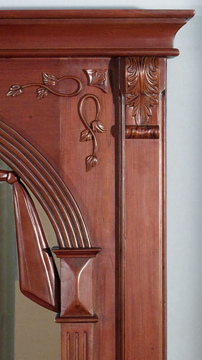 Pecan Neoclassical Home Pub Bar w/ Mirrored Back & Rails