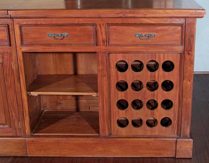 Pecan Neoclassical Home Pub Bar w/ Mirrored Back & Rails