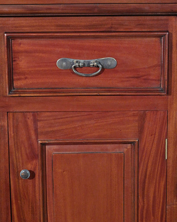 Pecan Neoclassical Home Pub Bar w/ Mirrored Back & Rails