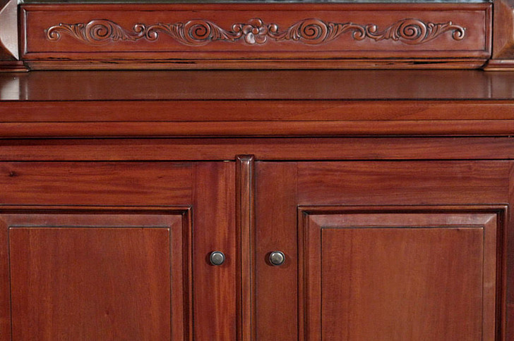 Pecan Neoclassical Home Pub Bar w/ Mirrored Back & Rails