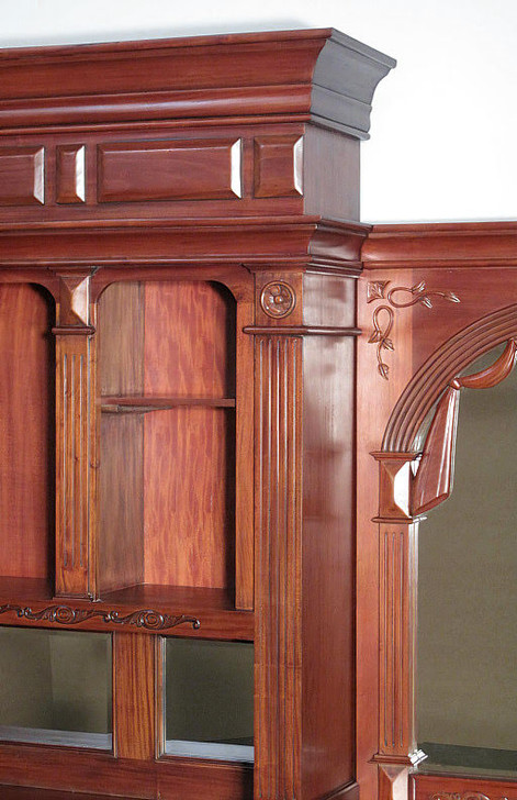 Pecan Neoclassical Home Pub Bar w/ Mirrored Back & Rails