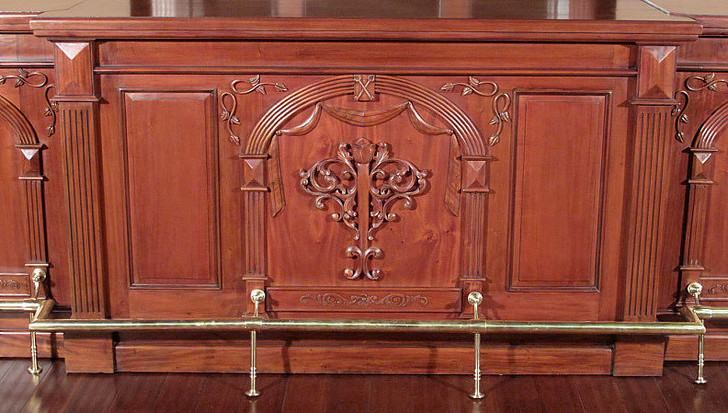 Pecan Neoclassical Home Pub Bar w/ Mirrored Back & Rails