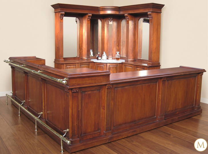 10ft Mahogany Distressed L- Shape Corner Pub Bar