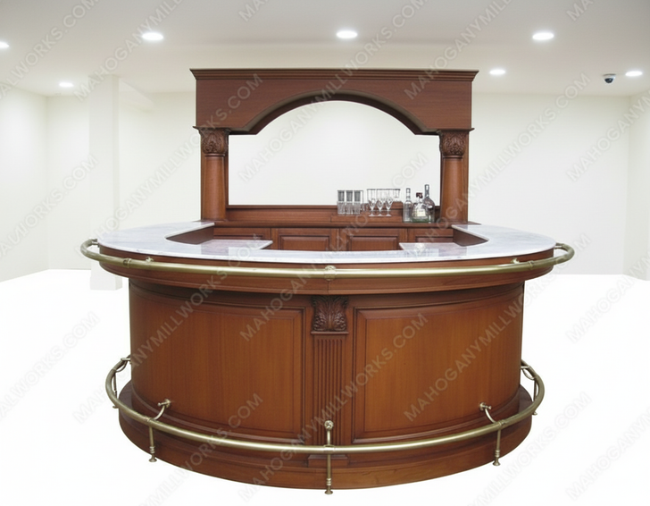 7.5ft Mahogany U-Shape Marble top Horseshoe Pub Bar w/Brass Rails