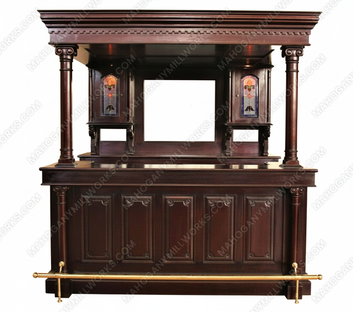 Solid Mahogany Cherry English Canopy Lion Pub Bar