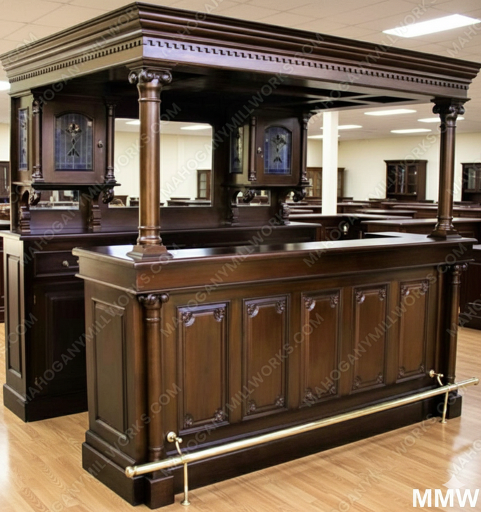 Solid Mahogany Cherry English Canopy Lion Pub Bar