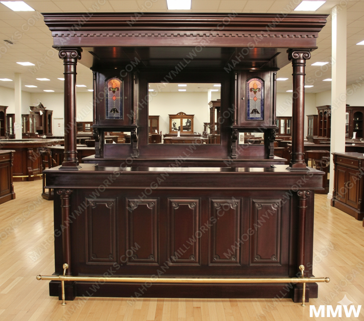Solid Mahogany Cherry English Canopy Lion Pub Bar