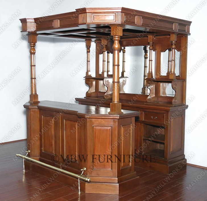 6.5ft Solid Honey Mahogany English Canopy Pub Bar