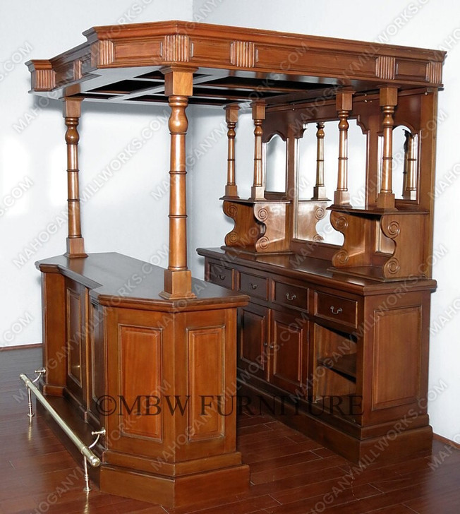 6.5ft Solid Honey Mahogany English Canopy Pub Bar