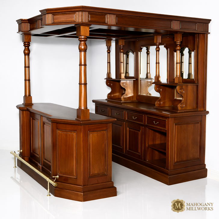 6.5ft Solid Honey Mahogany English Canopy Pub Bar