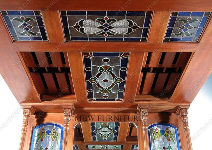 Solid Mahogany English Canopy Pub Bar with Stained Glass