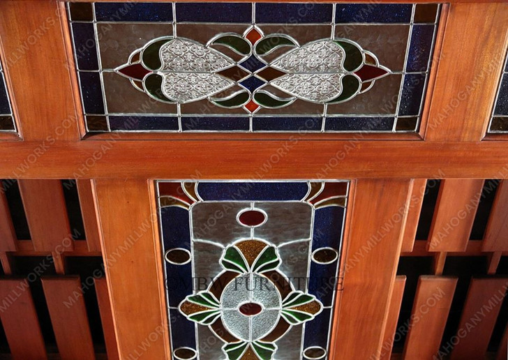 Solid Mahogany English Canopy Pub Bar with Stained Glass